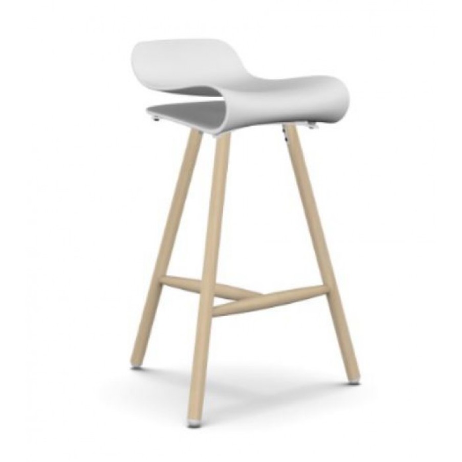 Furniture Furniture Bar Chairs | Kristalia Bcn Bar Stool White/Beech Cm 54 X 52 X H78