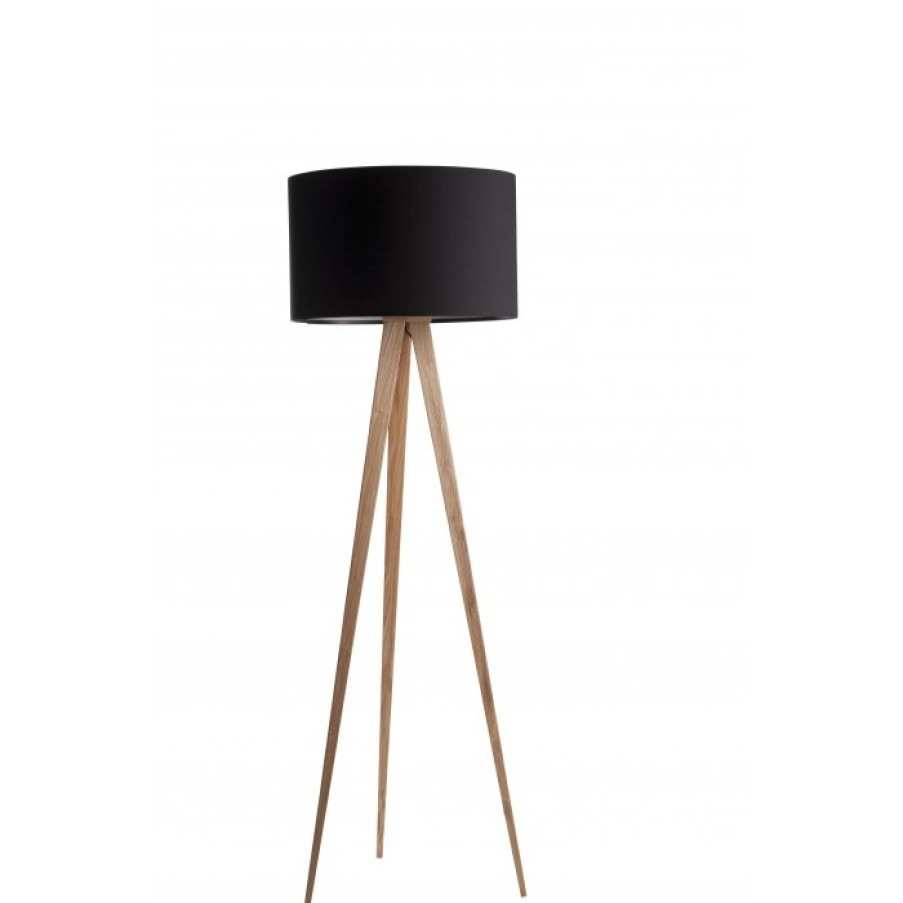 Relief Relief | Zuiver Tripod Wood Standing Lamp Black Cm Dia50 X H151