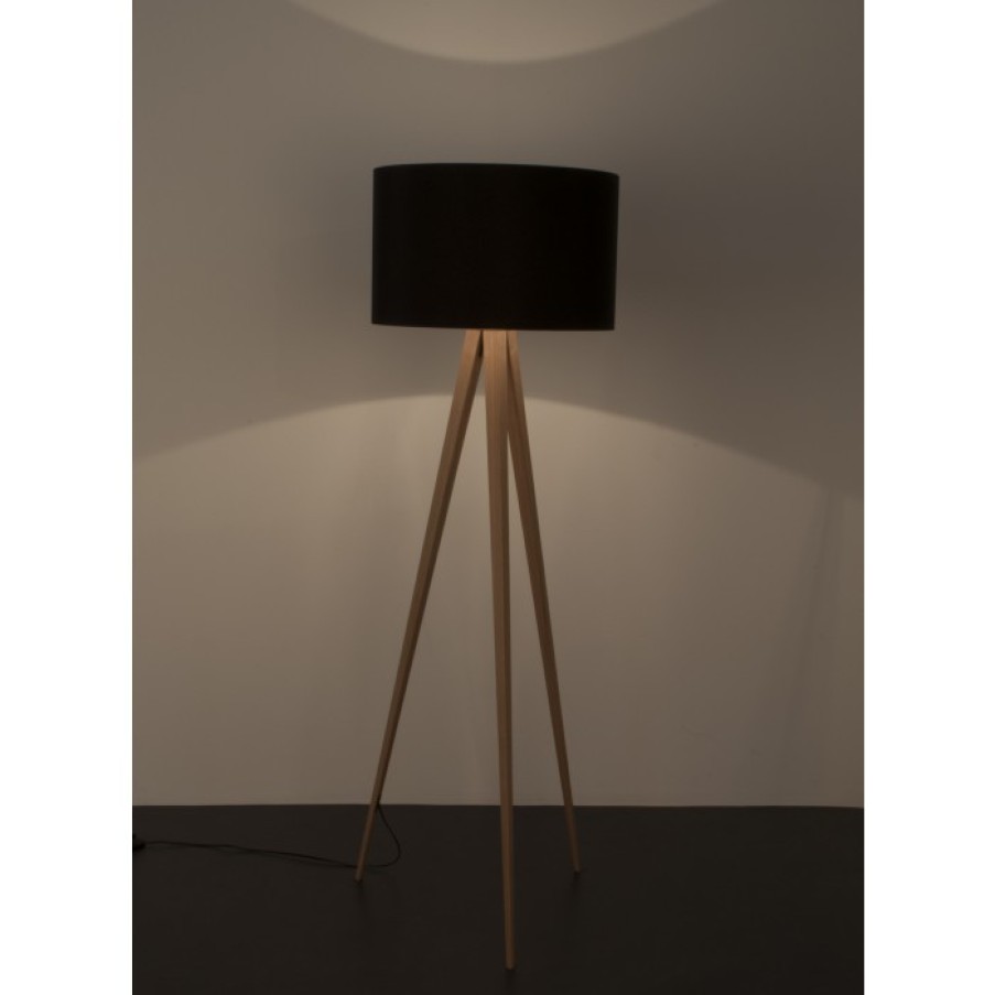 Relief Relief | Zuiver Tripod Wood Standing Lamp Black Cm Dia50 X H151