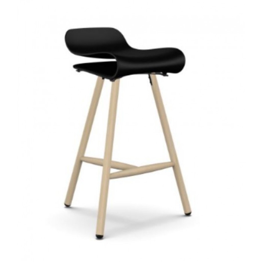 Furniture Furniture Bar Chairs | Kristalia Bcn Bar Stool Black/Beech Cm 54 X 52 X H78