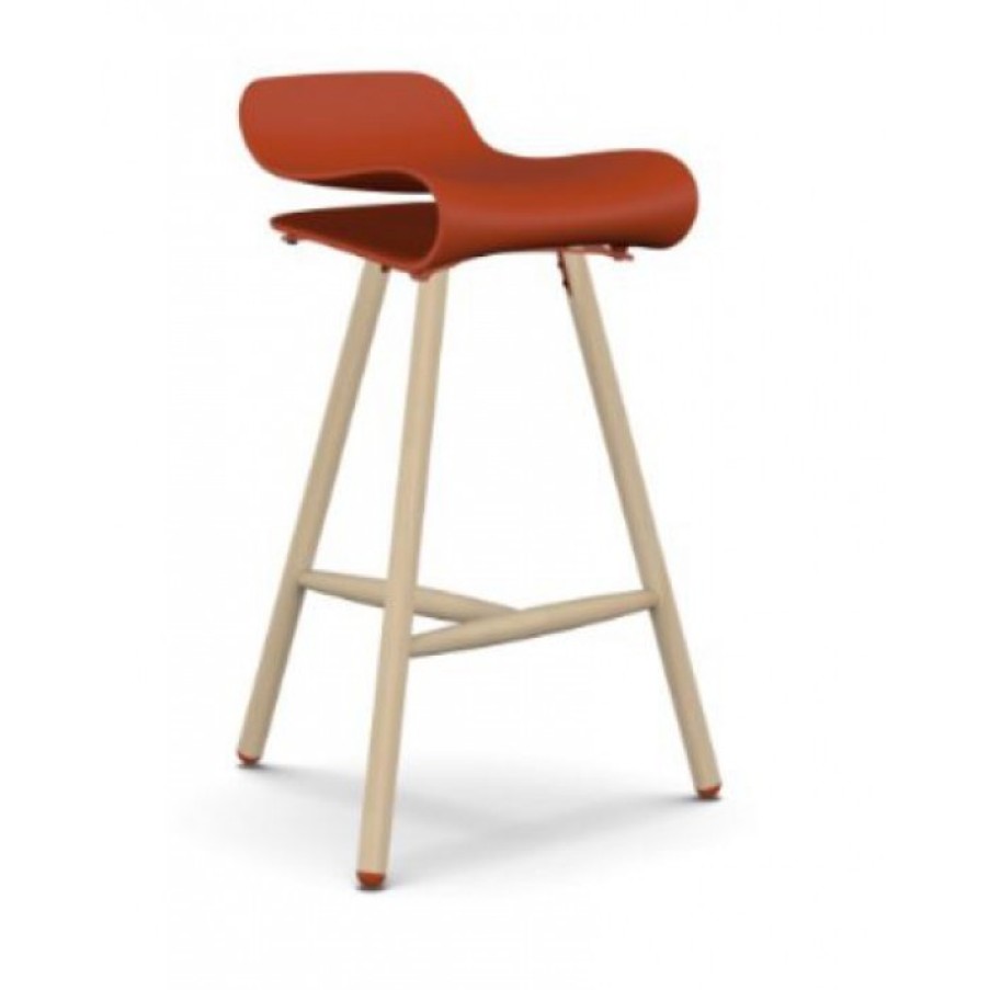 Furniture Furniture Bar Chairs | Kristalia Bcn Bar Stool Red/Beech Cm 54 X 52 X H78